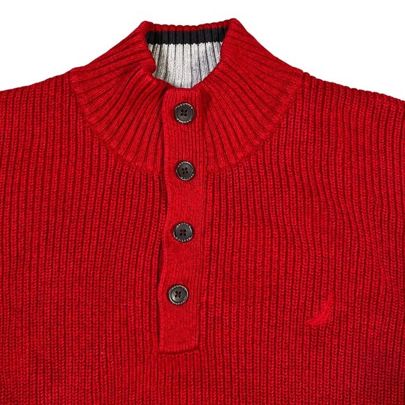 NAUTICA Sweater Men's L/S Shaker Stitch 1/4 Button Up High Neck Pullover Red 2XL - Picture 2 of 11